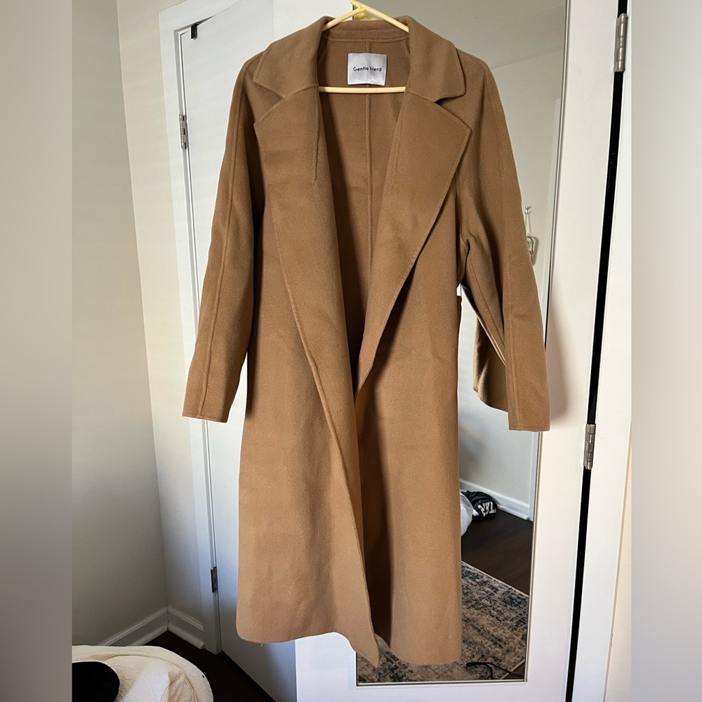 Gentle Herd 100% wool belted wrap coat In camel